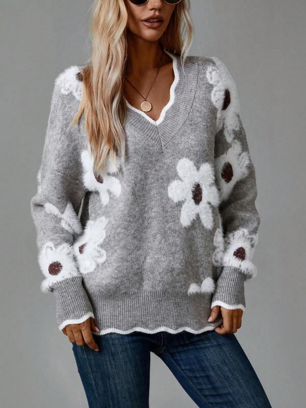 IVYWELL V-NECK FLORAL SWEATER