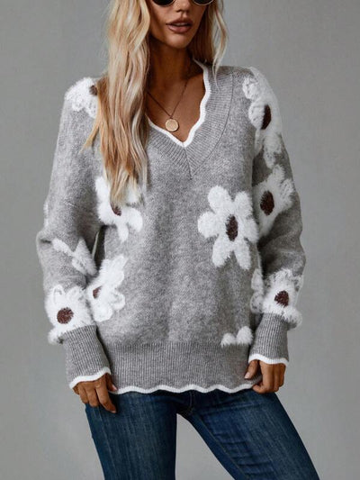 IVYWELL V-NECK FLORAL SWEATER
