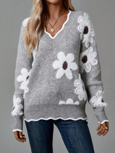 IVYWELL V-NECK FLORAL SWEATER