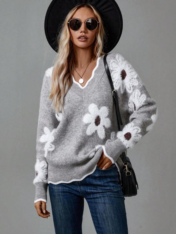 IVYWELL V-NECK FLORAL SWEATER