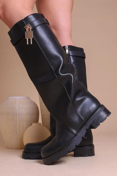 Narelle Chunky Boots with Lock Detail